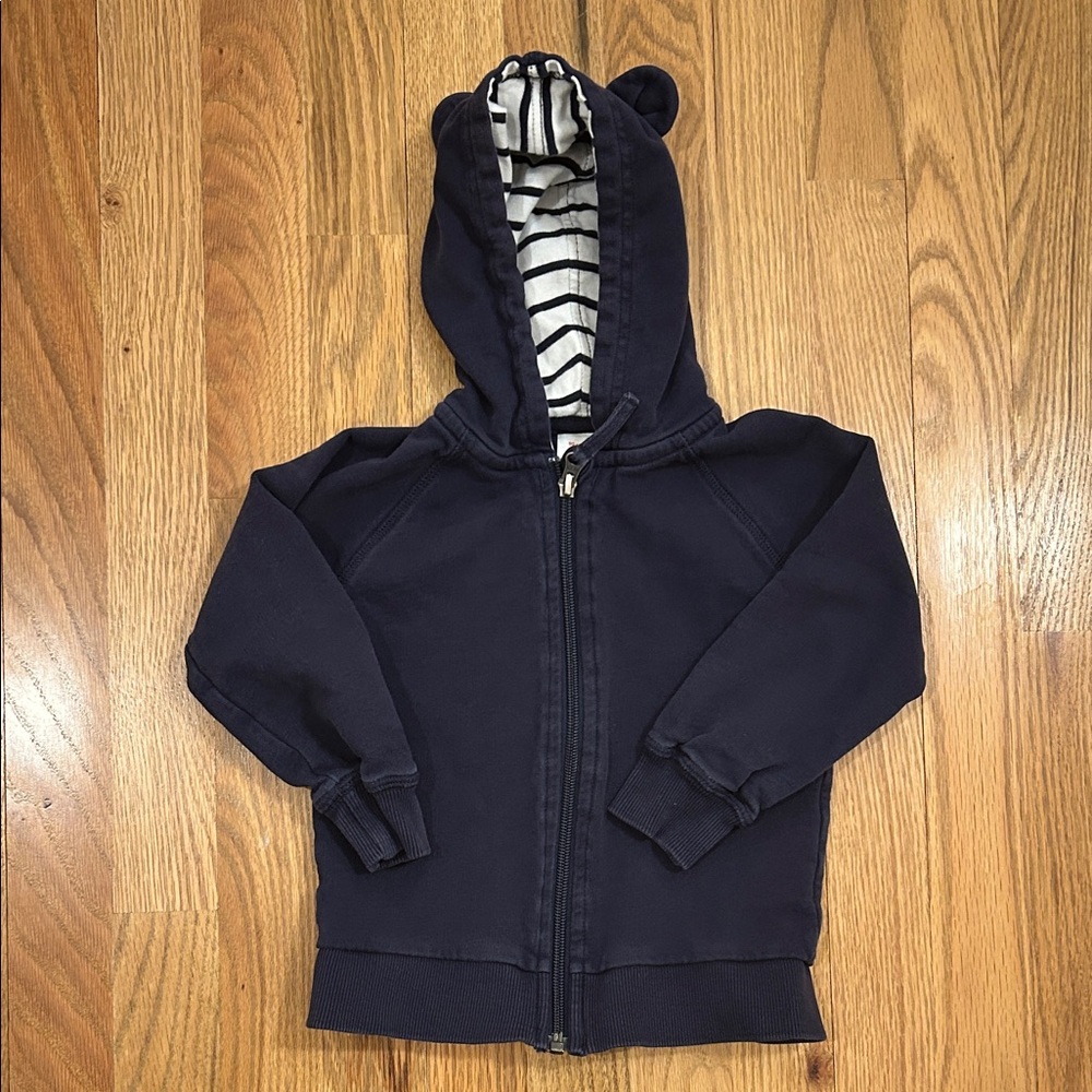 Hanna Andersson Navy Hoodie with Striped Lining Hood/Bear hood 3T